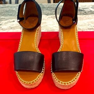 Franco Sarto ankle strap wedge black shoes. Size 8 1/2.